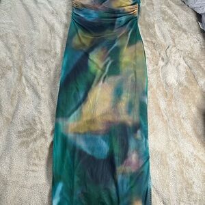 SHEIN Green and Blue Swim Coverup with Artistic Pattern